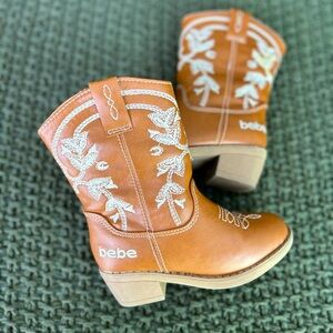 Bebe Caramel Boots with White Floral Embroidery